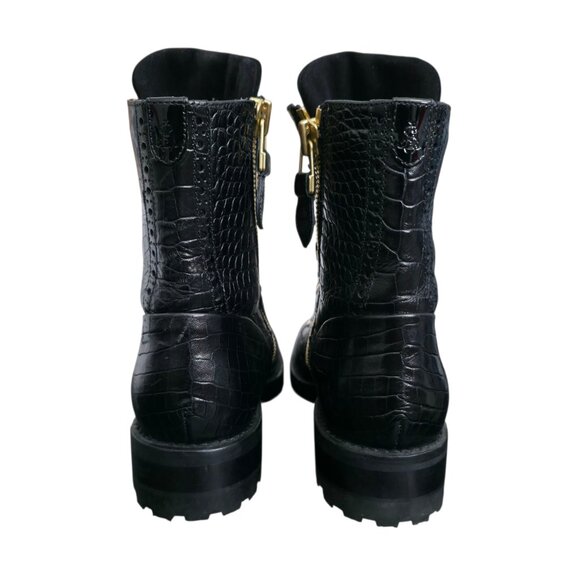 The Office of Angela Scott Mr. Bernard Black Croc Lace Up Combat Boot Size 39 - Picture 7 of 15